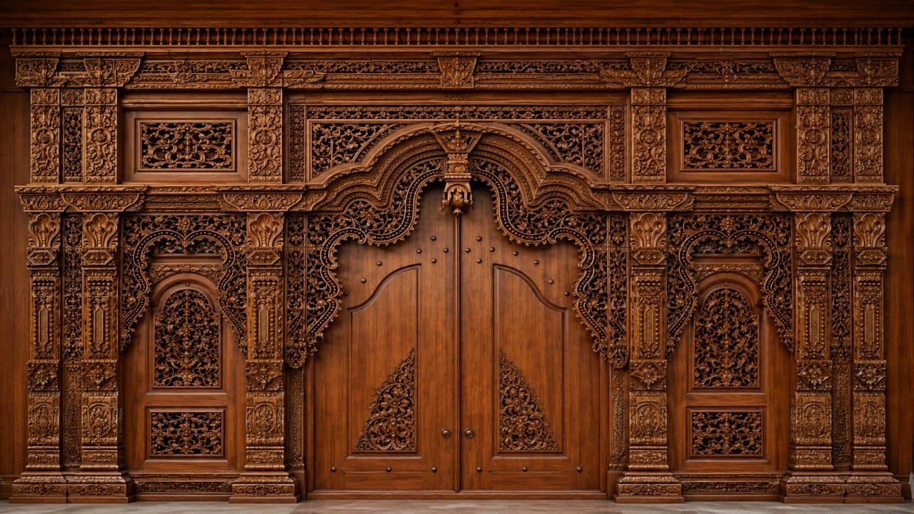 Gebyok ukir kayu jati khas rumah Jawa